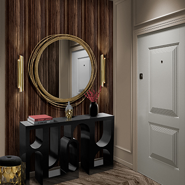 COLOSSEUM Console, KAYAN Mirror, CYRUS Wall Light and KOI Stool